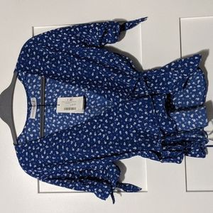 Floral Blue Wrap Top